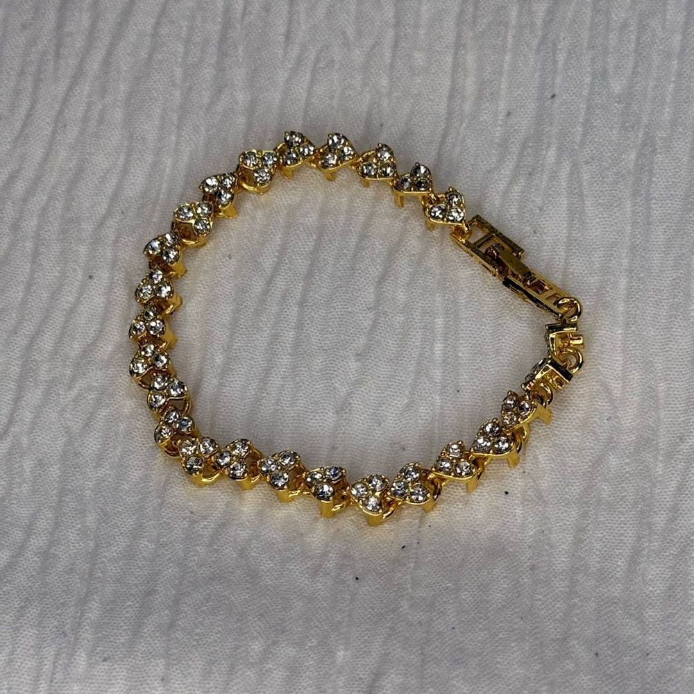 Vintage Avon style Gold Tone Heart Crystal Tennis Bracelet